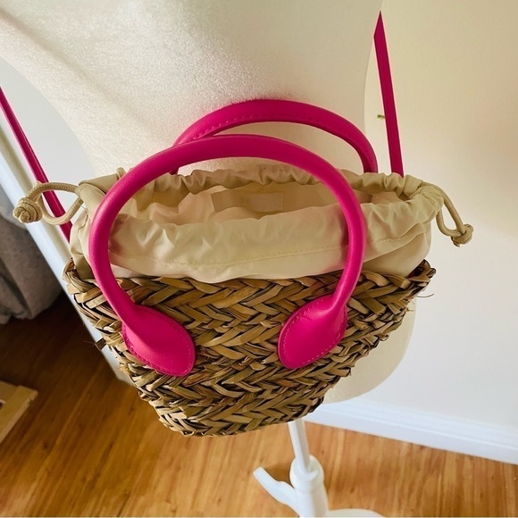 NWT Natural Straws Crossbody Bag / Shoulder Bag - Beige and Bright Pink - Barbie - Picture 12 of 16